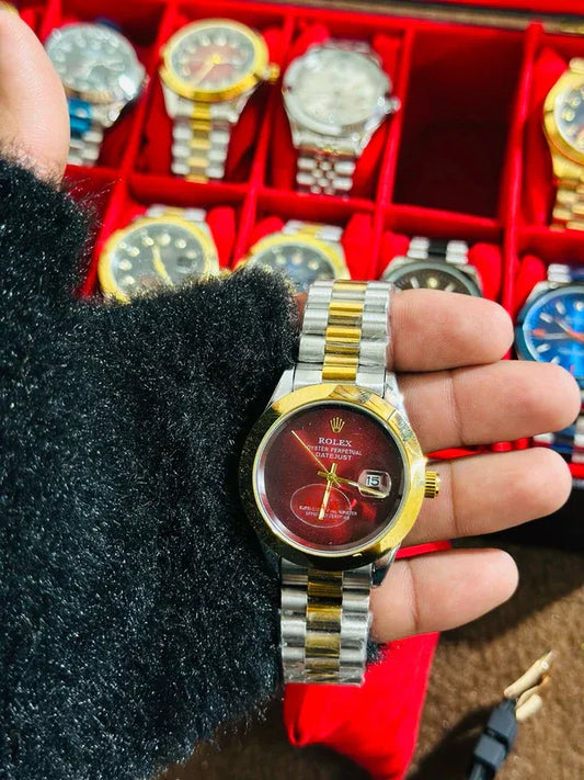 π΄ Gold & Silver + Red Dial (Plain) | Waterproof | Stainless Steel | ZAS Watches