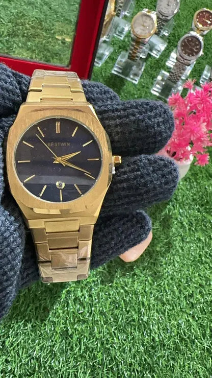 💙 BestWin Gold + Dark Blue Watch – Waterproof | ZAS Watches