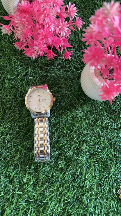 🤍 BestWin Jubilee – Gold & Silver + White Dial | Waterproof| ZAS Watches