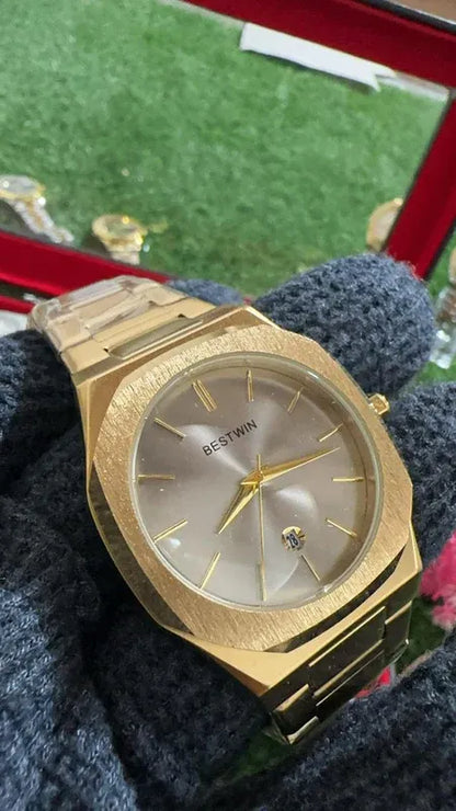 🟨 BestWin Watch – Gold + Grey | Waterproof | ZAS Watches