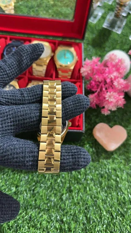 🤍 Premium BestWin Watch – Gold + White| Waterproof | ZAS Watches