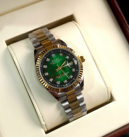 💚 Gold Silver + Green Dial (Bezel Cut) | Waterproof| Stainless Steel | Shahid Watches