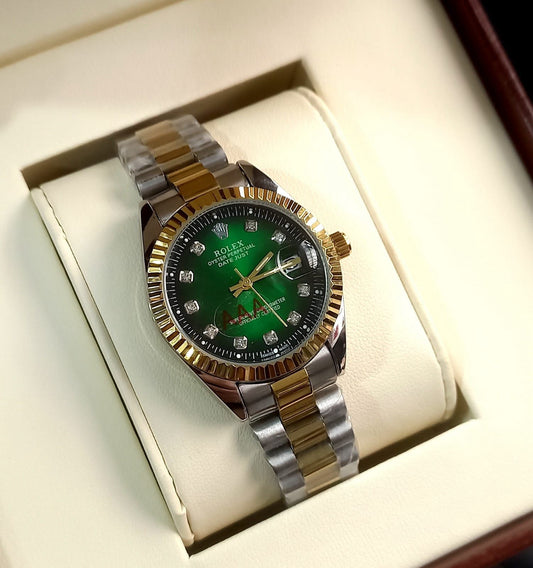 💚 Gold Silver + Green Dial (Bezel Cut) | Waterproof| Stainless Steel | Shahid Watches