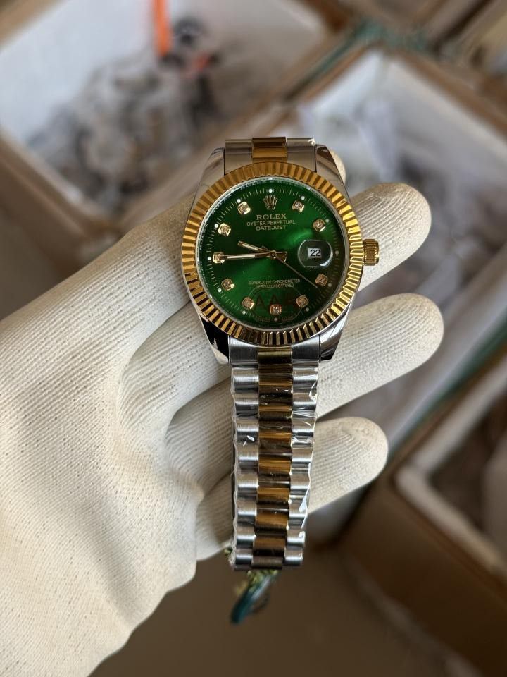 💚 Gold Silver + Green Dial (Bezel Cut) | Waterproof| Stainless Steel | Shahid Watches